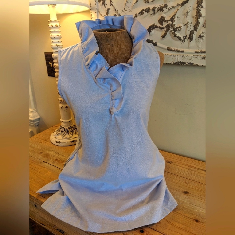 Simply Noelle light blue ruffled collar top s/m